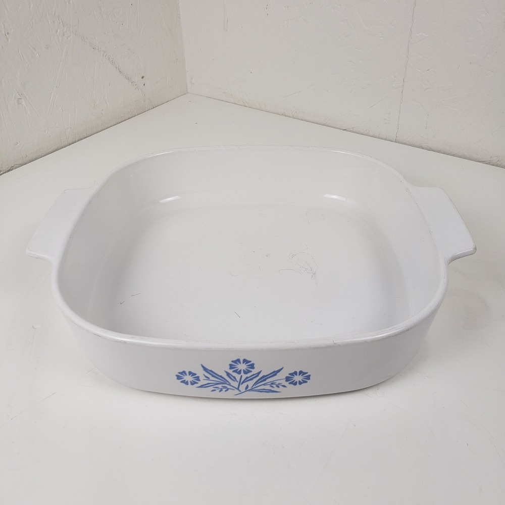 Vintage Corning Ware Blue Cornflower‎ 10 Inch Square Casserole Dish P-10-B White